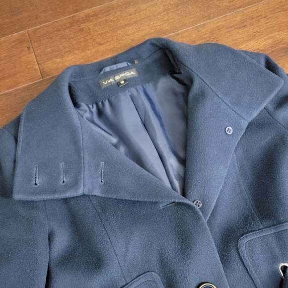 Via Spiga Women's Size 10 Navy Blue Felted 100% Wool Button-Up Belted Coat - Picture 8 of 13